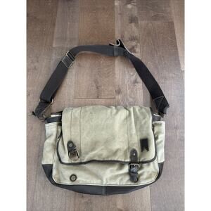 Navali Brown Boatswain Cotton Duck Canvas Leather Shoulder Bag Adj Strap Pockets